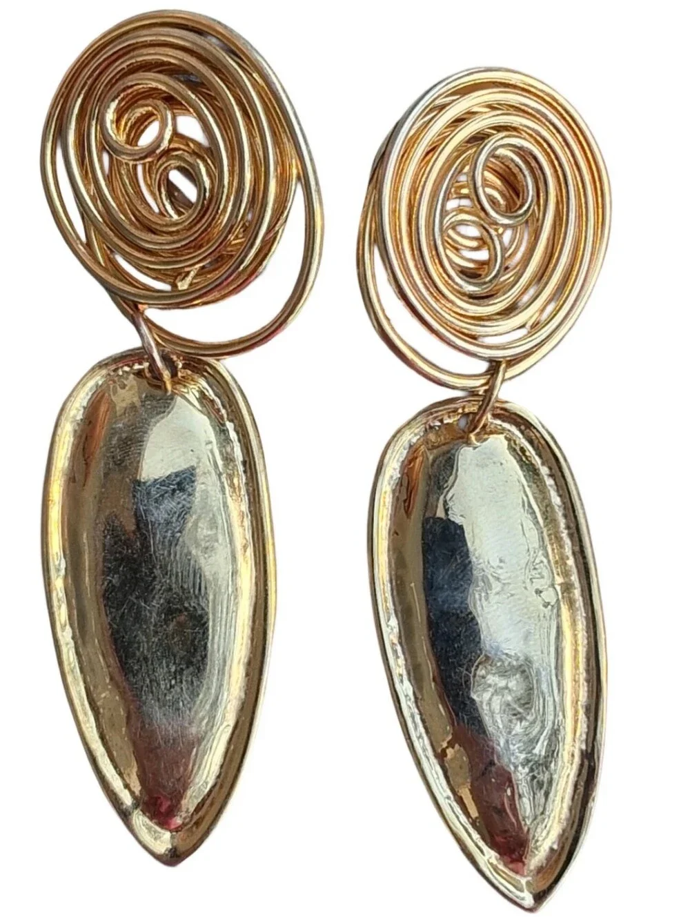 Vintage Gold Tone Wire Swirl Swag Dangle Clip On Earrings Statement MCM